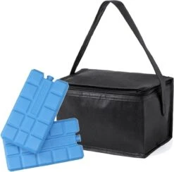 Merkloos Kleine Mini Koeltas Zwart Voor 6 Blikjes Inclusief 2 Koelelementen - Compacte Koelboxen/koeltassen En Elementen