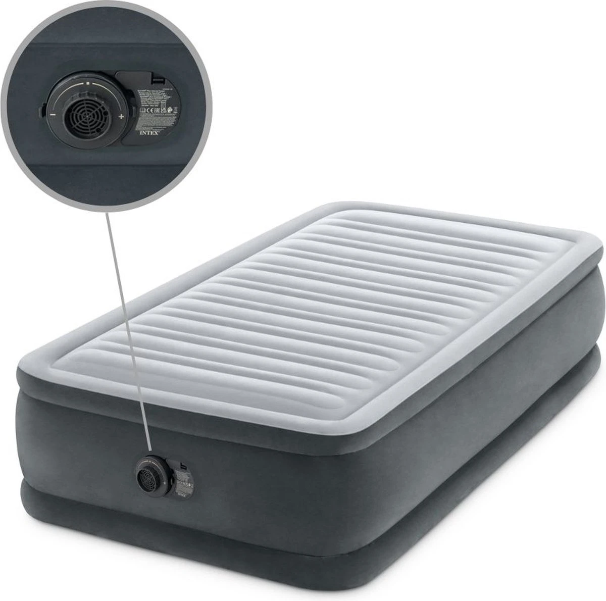 Intex Luchtbed - 1-Persoons - 99 X 191 X 46 Cm - Grijs - Met Ingebouwde Pomp, Hoeslaken Wit En Reparatieset - Afbeelding 7