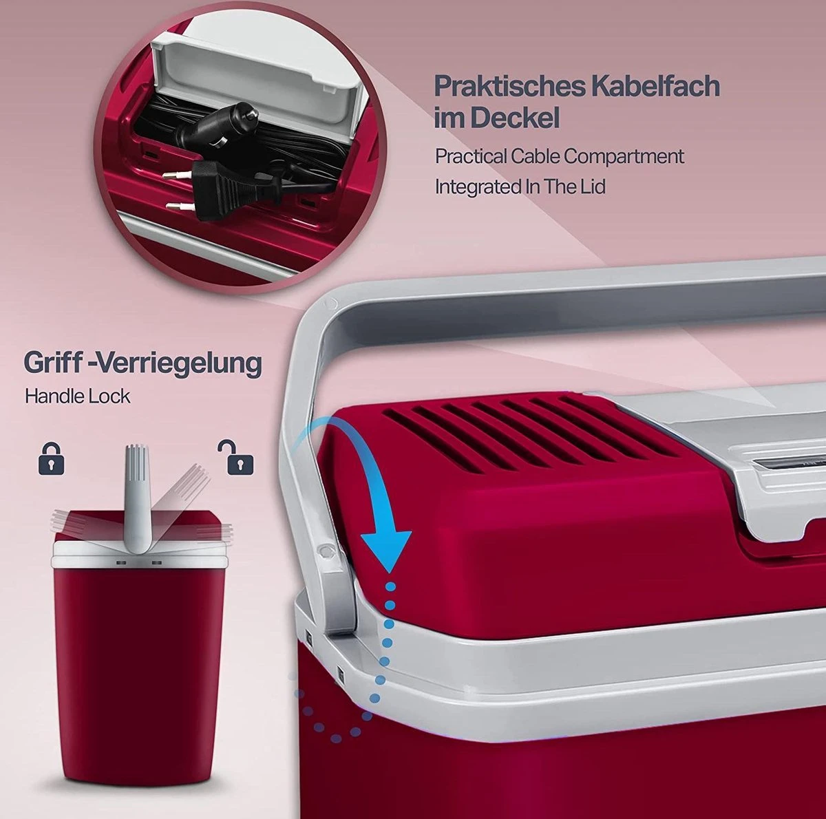 Tillvex- Koelbox, Coolbox, 24 Liter, Rood - Afbeelding 5