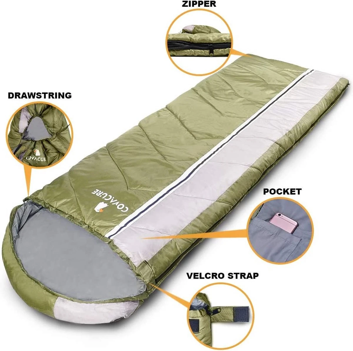 COVACURE 1.5/0.8kg Slaapzak, 3 Seizoenen Ultra Warm & Lichtgewicht Slaapzak Voor Volwassenen, Envelop Compacte Outdoor Slaapzakken Met Draagbare Compressie Tas Voor Camping, Rugzakken, Wandelen... - Afbeelding 3