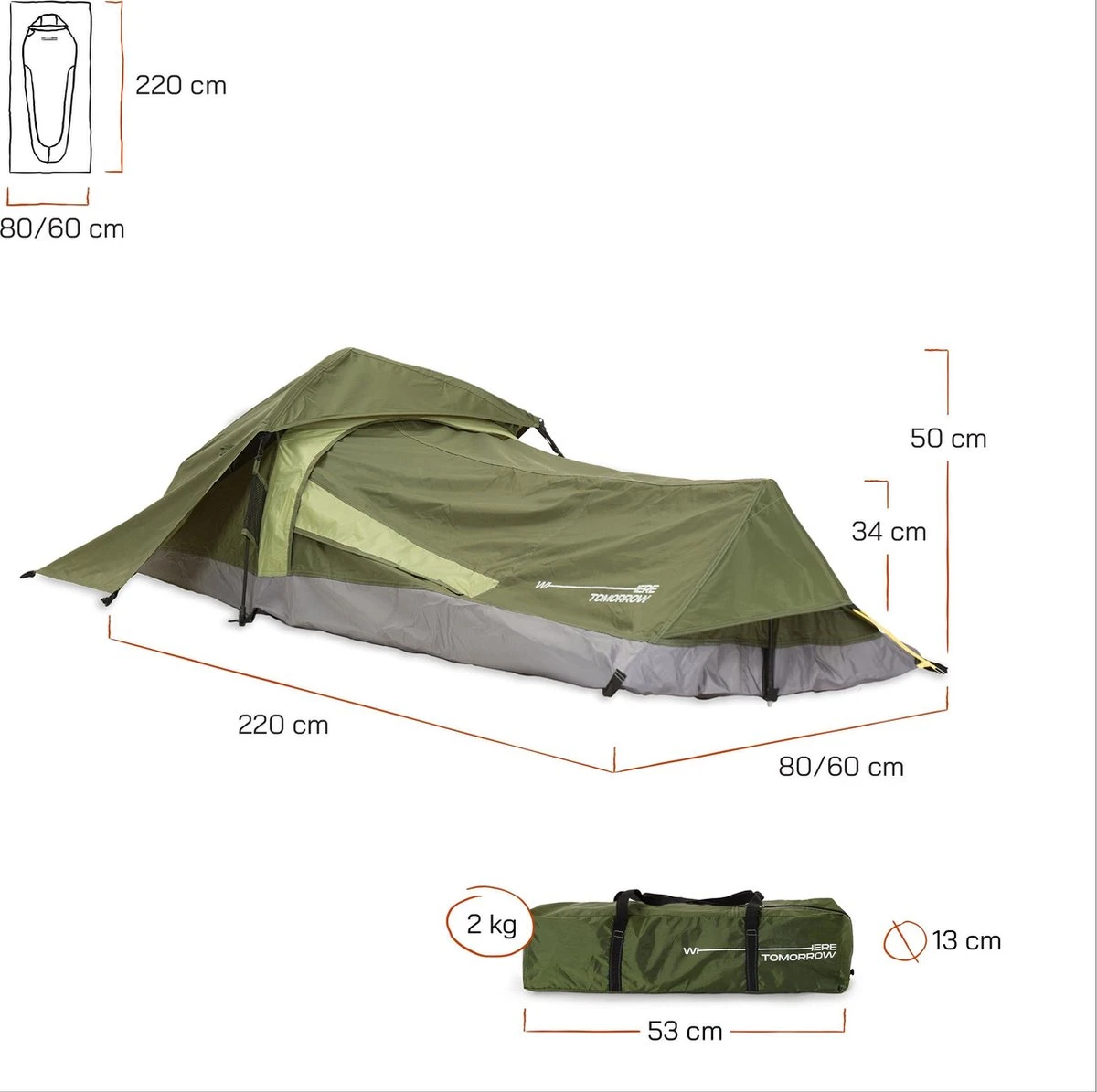 Where Tomorrow Solo Tent 220X80X50 Cm - Groen - 1 Persoons - Afbeelding 4