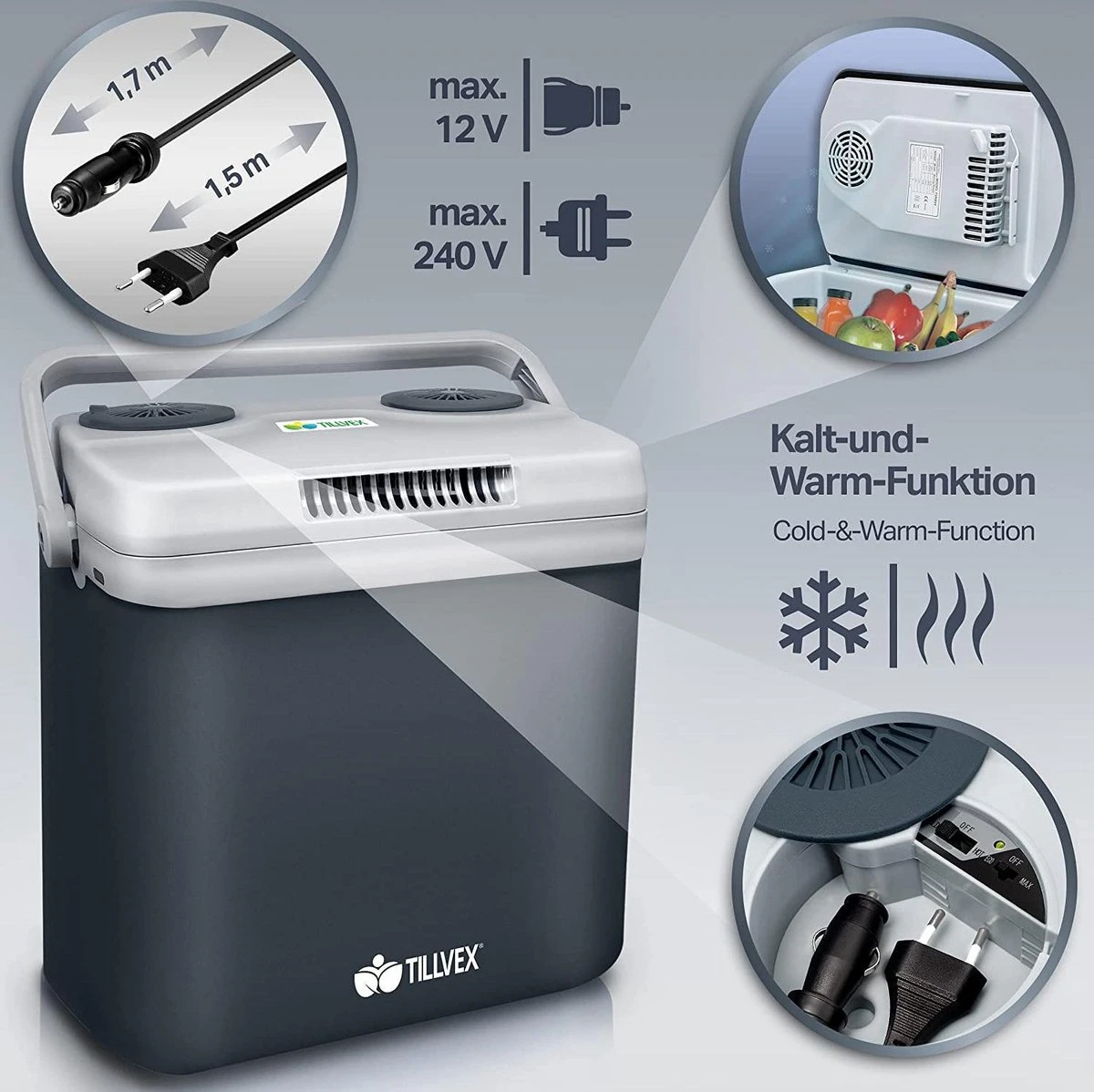 Tillvex- Koelbox, Coolbox, 32 Liter, Grijs - Afbeelding 6