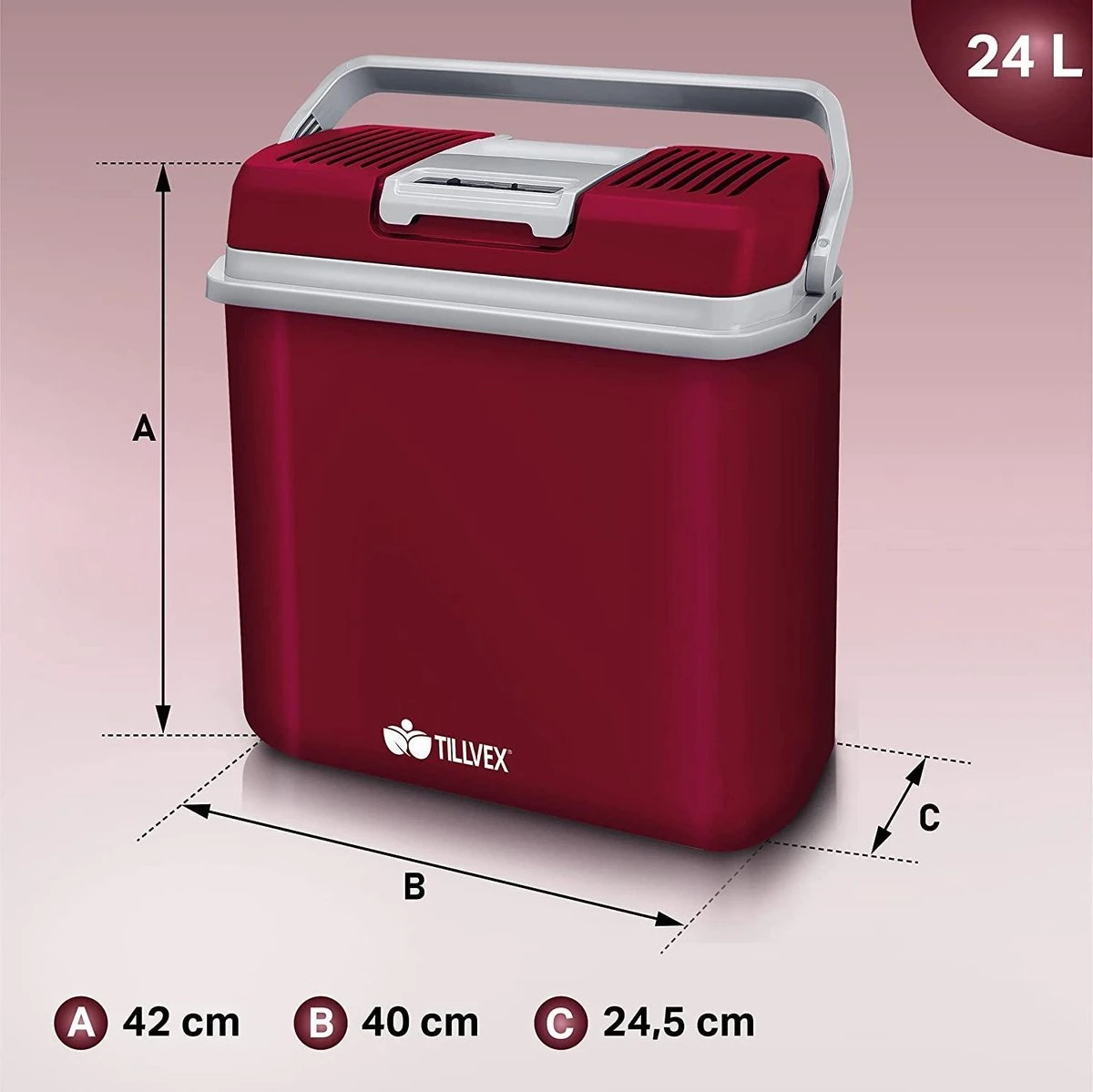 Tillvex- Koelbox, Coolbox, 24 Liter, Rood - Afbeelding 7
