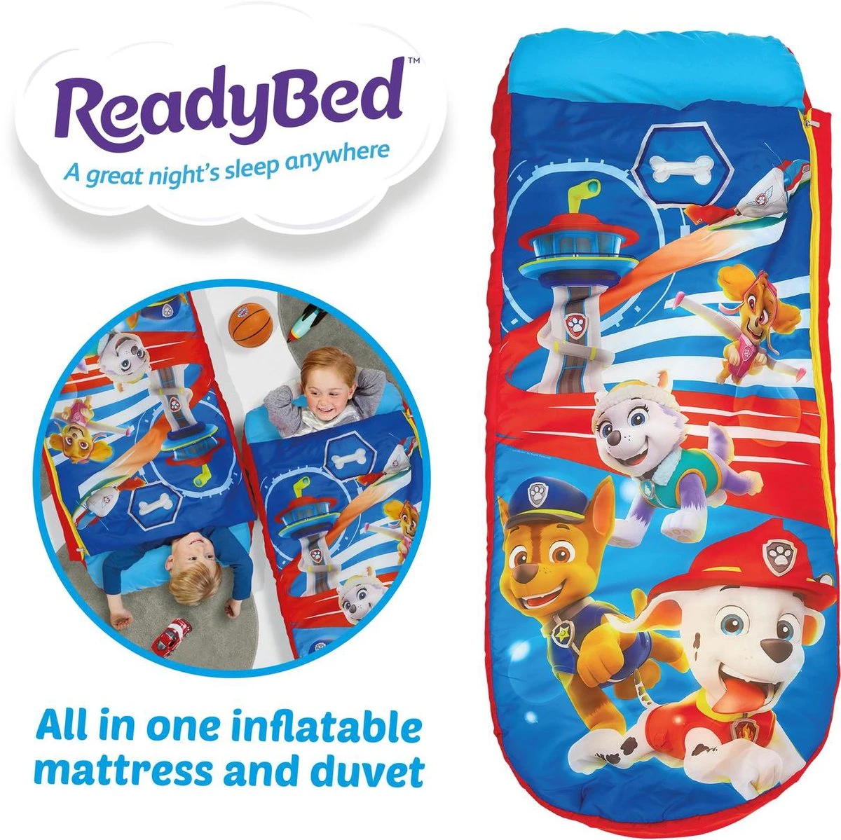 Paw Patrol Junior ReadyBed-2 In 1 Kids Sleeping Inflatable Air Bed In A Bag With A Pump, Polyester, Single - Afbeelding 5