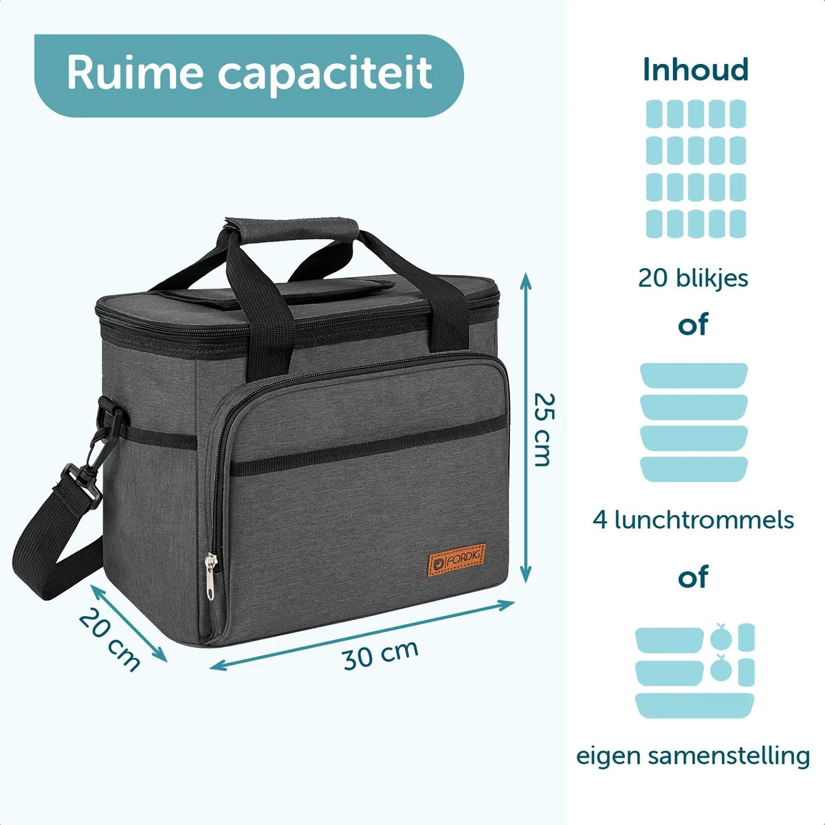 ForDig Koeltas L Zwart (15 Liter) - Gemaakt Van 600D Polyester Met PEVA-Voering - Ruimte Voor 20 Blikjes Of 10 Halve Liter Flessen - Opvouwbaar Koel Tas Met Easy-Acces Flap - Ruimte Voor Bestek - Picknick Cool Bag - Coolerbag - Grote Cooler - Afbeelding 2