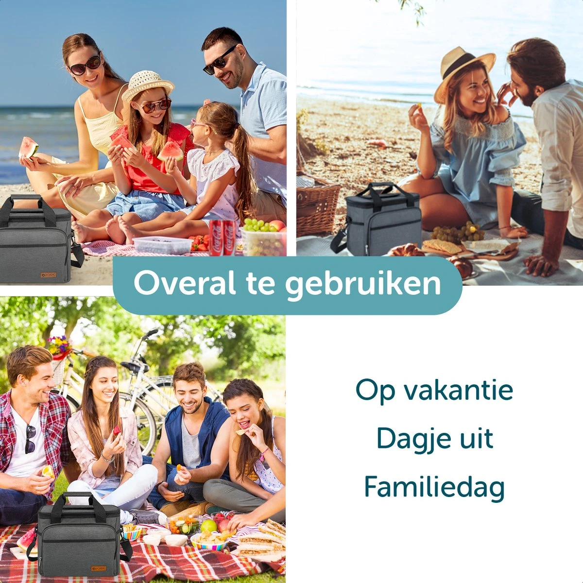 ForDig Koeltas L Zwart (15 Liter) - Gemaakt Van 600D Polyester Met PEVA-Voering - Ruimte Voor 20 Blikjes Of 10 Halve Liter Flessen - Opvouwbaar Koel Tas Met Easy-Acces Flap - Ruimte Voor Bestek - Picknick Cool Bag - Coolerbag - Grote Cooler - Afbeelding 4