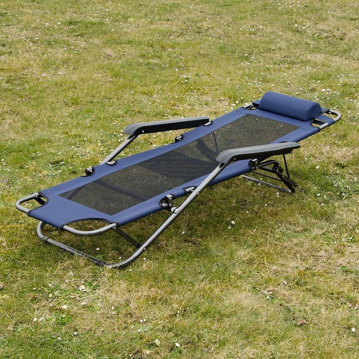 Ligstoel 155x60cm - Opvouwbaar Campingstoel Ligbed Strandstoel Tuinstoel Vouwligstoel Blauw - Afbeelding 14