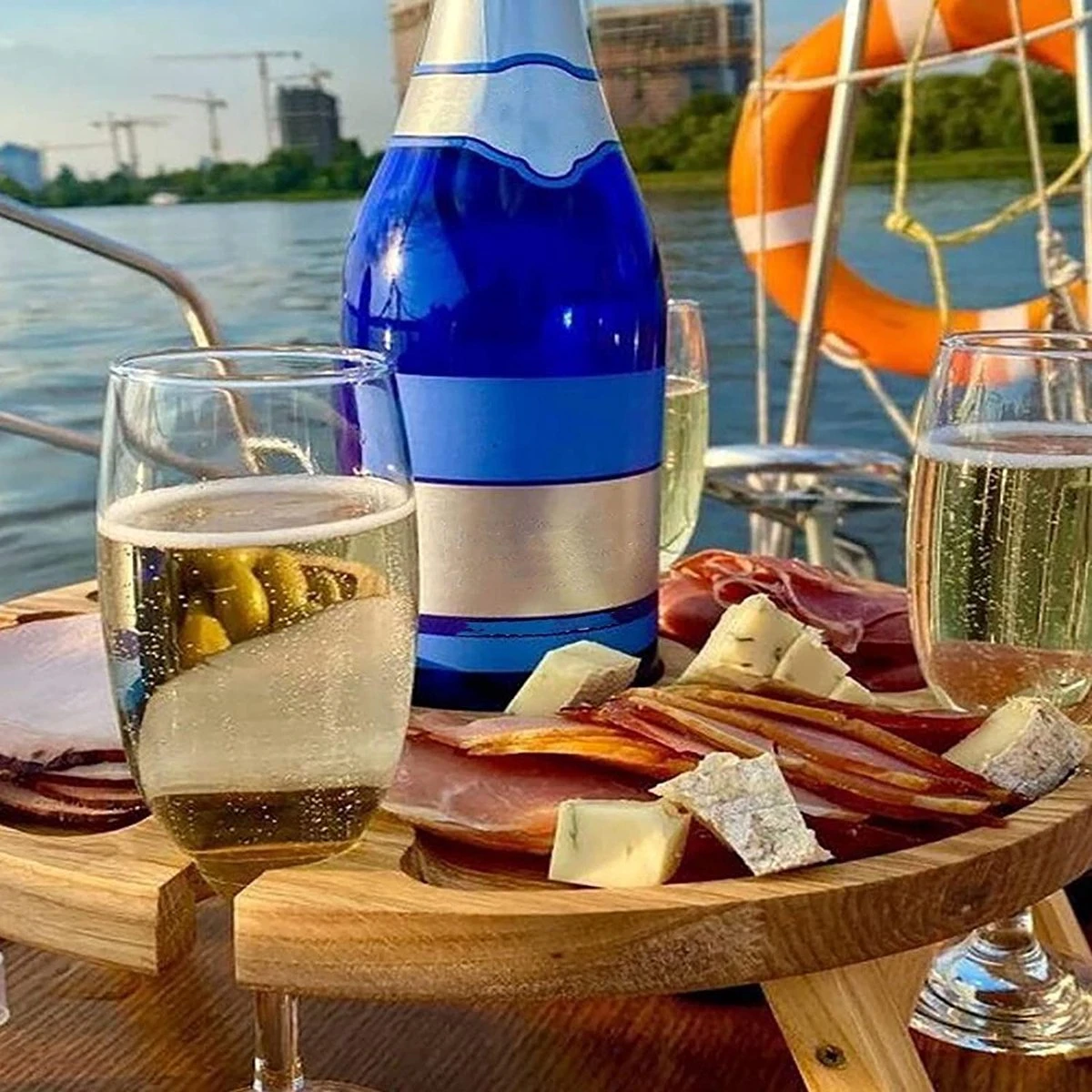 Merkloos Opvouwbare Draagbare Picknicktafel, Outdoor Opvouwbare Lichtgewicht Kampeertafel 30,5 Cm Kleine Houten Wijnpicknicktafel Voor Feest, Strand, Tuin, Camping, Barbecue, Reizen - Afbeelding 4