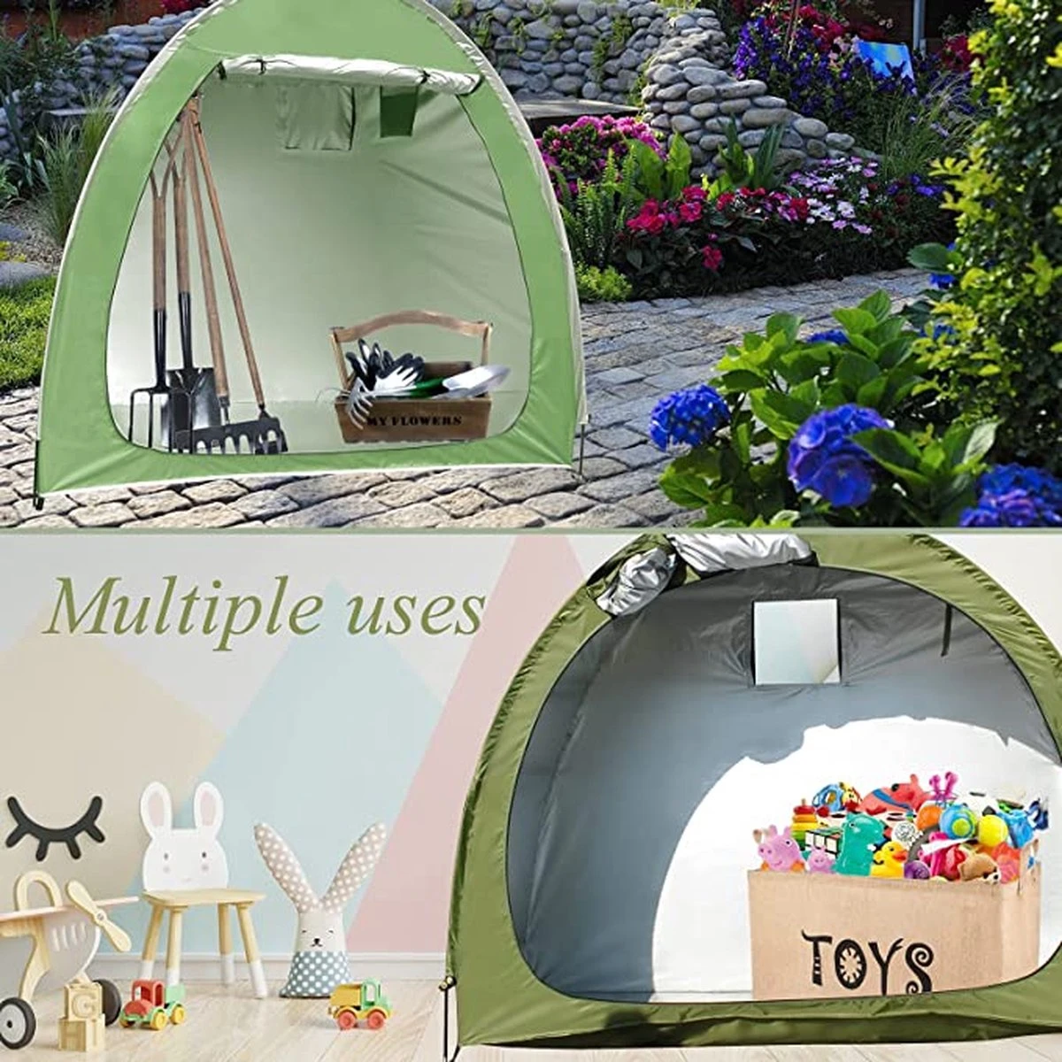 Merkloos Fietstent, Beschermhoes Fietsenschuur, Tent Voor Camping In De Open Lucht-groen 200*80*165CM - Afbeelding 8