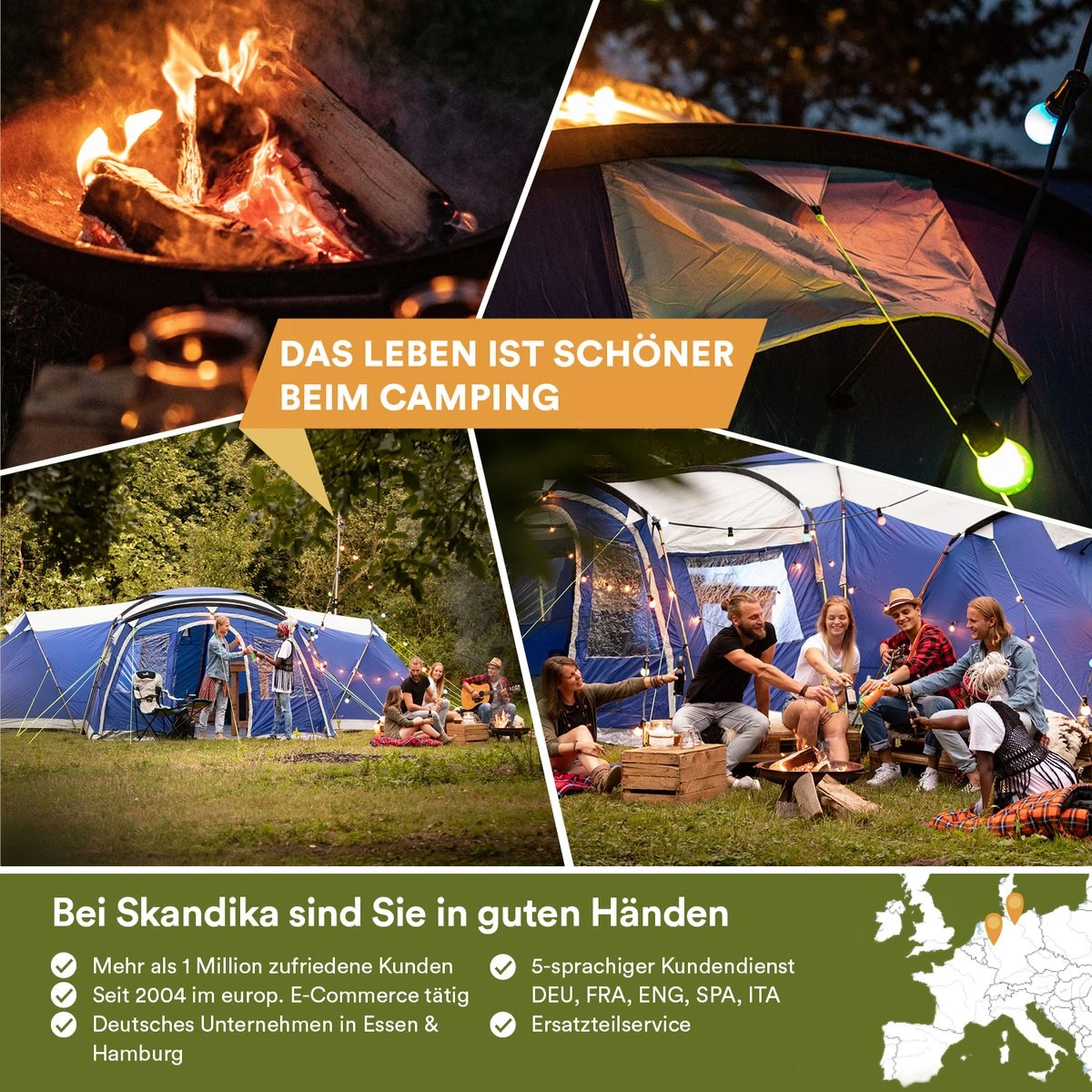 Skandika Nimbus Sleeper 12 Tent – Koepeltenten – 12 Persoons Familietent - Campingtent – Muggengaas – Sleeper Technology (3 Extra Donkere Slaapcabines) – 760 X 630 X 215 Cm (LxBxH) – 5000 Mm Waterkolom – Camping, Tuin – Kamperen – Blauw/wit - Afbeelding 2