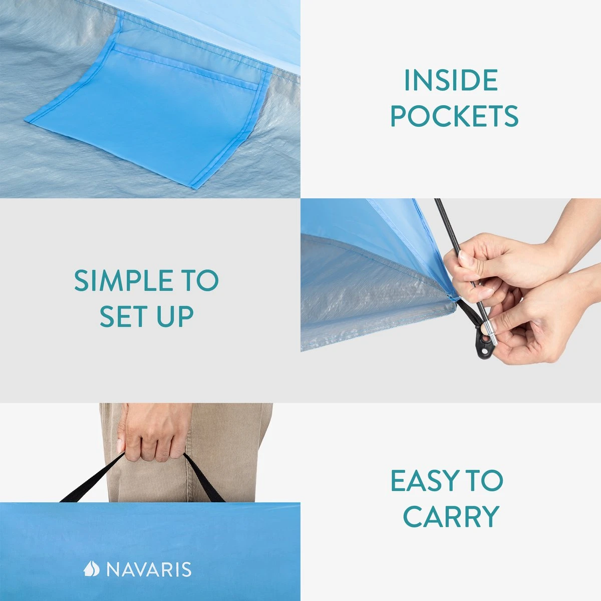 Navaris Windscherm Voor Het Strand - Zon- En Windbescherming Voor Drie Personen - Pop-up Speeltent Met UV- Bescherming - Beach Shelter Met Draagtas - Afbeelding 2