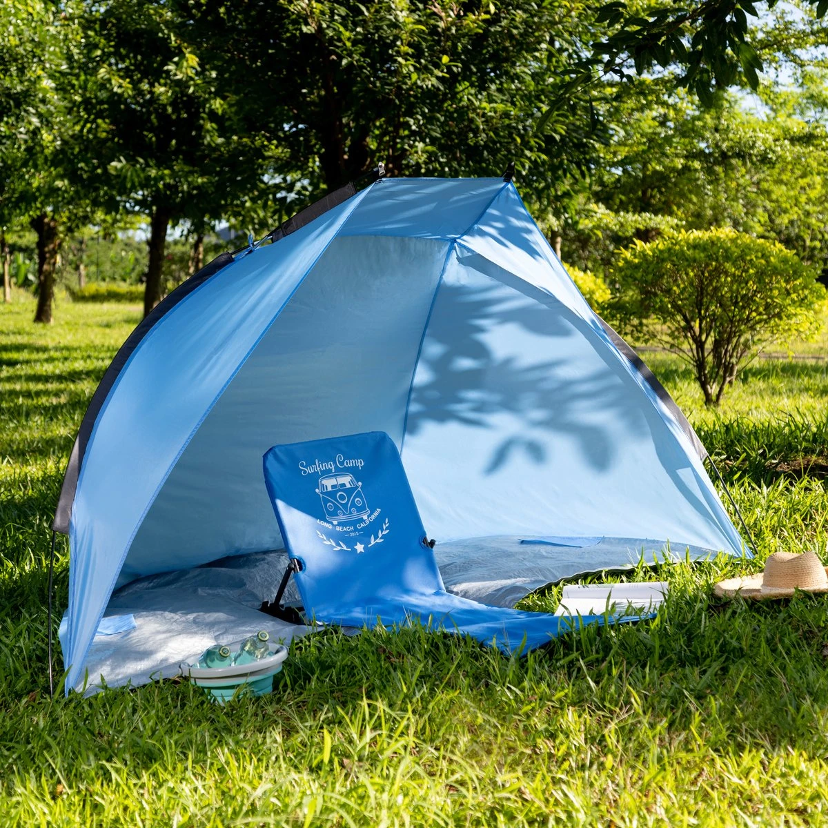 Navaris Windscherm Voor Het Strand - Zon- En Windbescherming Voor Drie Personen - Pop-up Speeltent Met UV- Bescherming - Beach Shelter Met Draagtas - Afbeelding 5