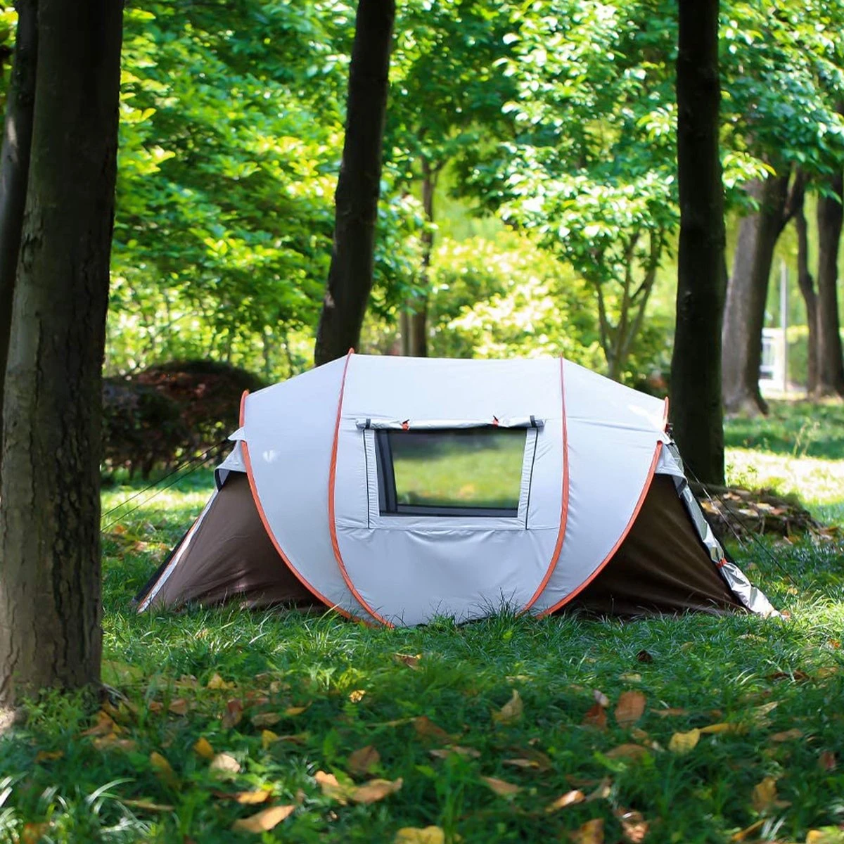 Fly Lab Luxe Pop Up Tent - Kampeer Tent - Grijs/Oranje - 4 Persoons - Afbeelding 6