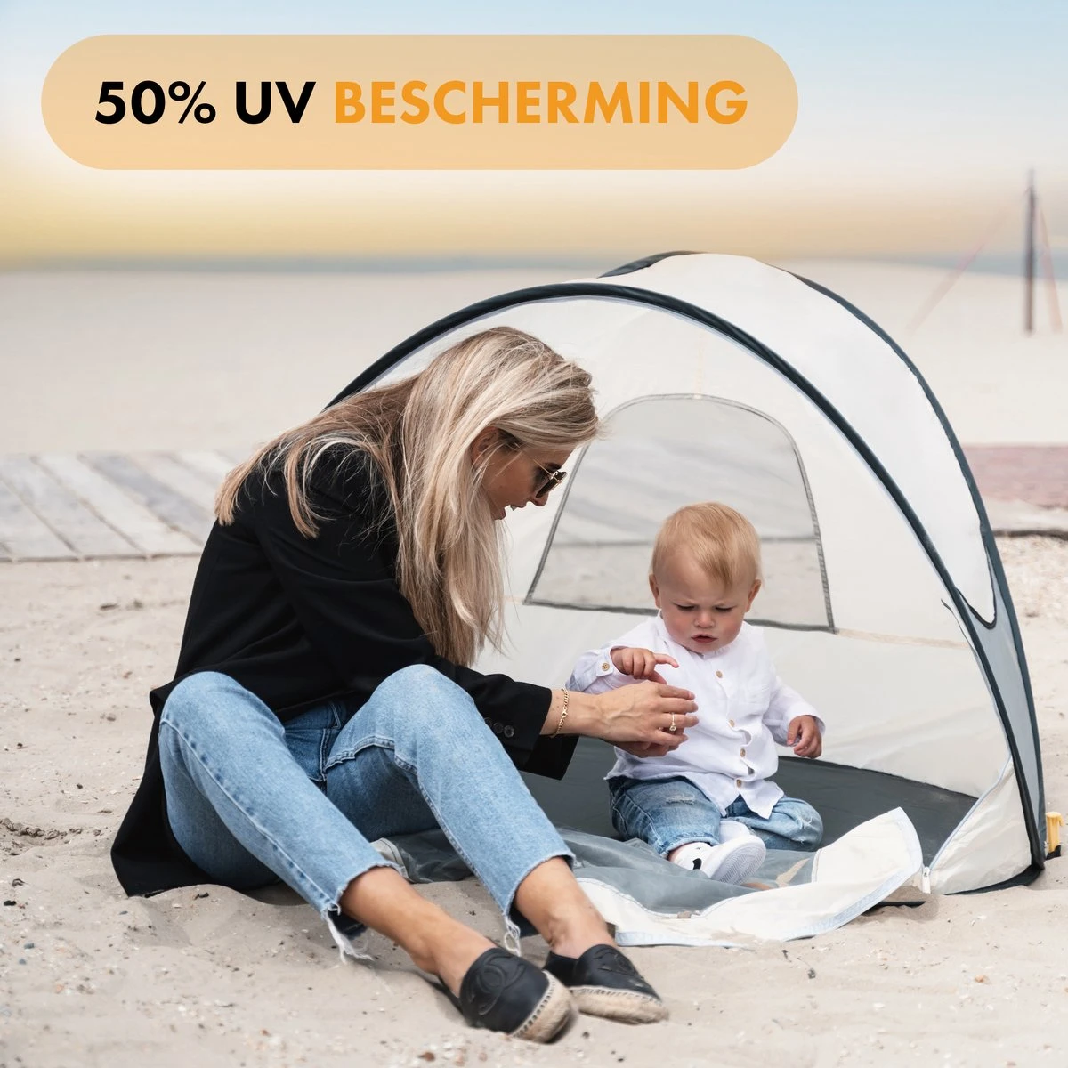 Deryan Luxe Pop Up Strandtent - Anti-UV 50+ - Cream - Afbeelding 4