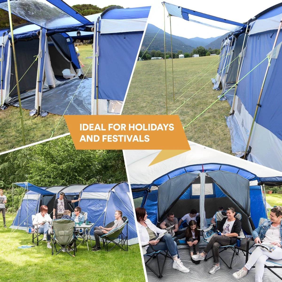 Skandika Montana 8 Tent – Tunneltenten – 8 Persoons Tent – Campingtent – 200 Cm Stahoogte – 2-4 Slaapcabines - Muggengaas – Familietent – 4 Ingangen – 700 X 310 X 200 Cm (L X B X H) - 5000 Mm Waterkolom – Outdoor, Camping – Kamperen – Blauw - Afbeelding 8