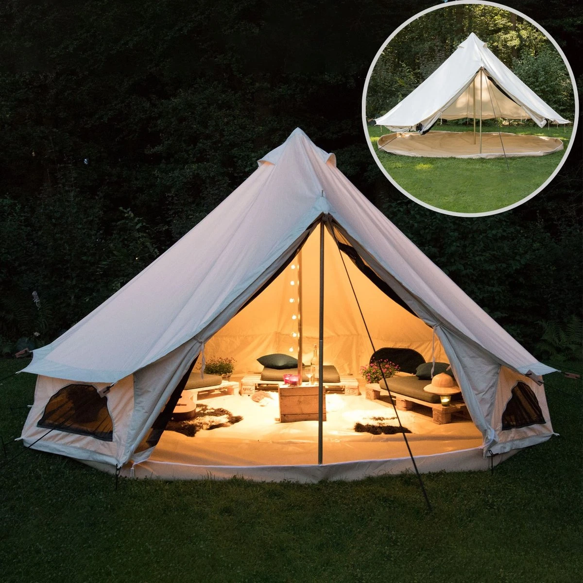 Skandika Tipii 400 Canvas Tent – Tipi-tenten – 8 Persoons Familietent - Campingtent – Muggengaas – 250 Cm Stahoogte – 400 Cm Diameter – 4000 Mm Waterkolom – Indische Tent, Partytent, Festivaltent – Outdoor, Camping, Tuin – Kamperen – Wit - Afbeelding 4