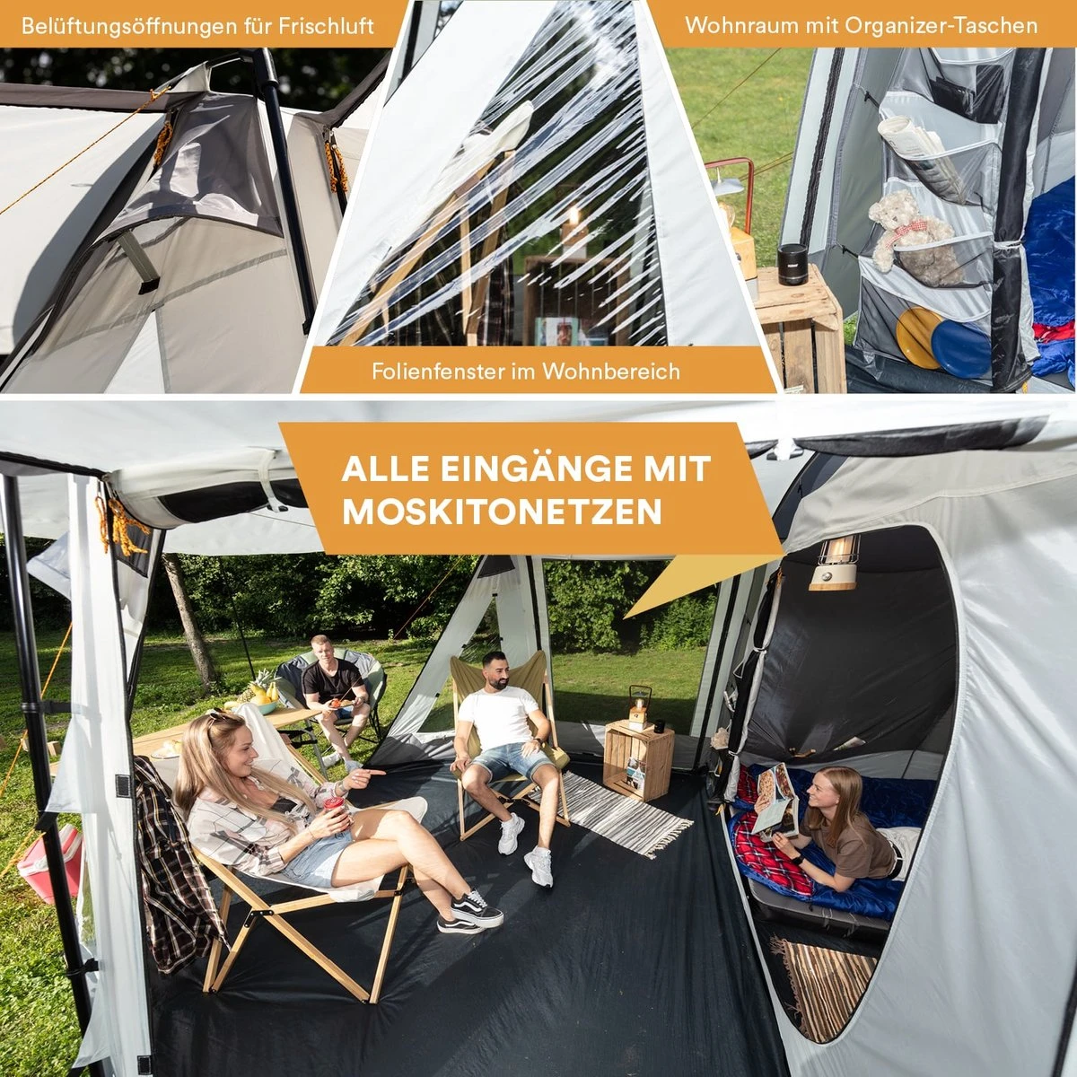 Skandika Pitea XL UP Tent – Koepeltenten - Autotent – 4 Persoons Campingtent Voor SUV, Caddy, Auto, CUV – Vrijstaand – Met/zonder Slaapcabine – Max. Stahoogte 200 Cm – Waterdicht Met 3000mm Waterkolom - 515 X 300 X 200 Cm (LxBxH) – Kamperen - Grijs - Afbeelding 7