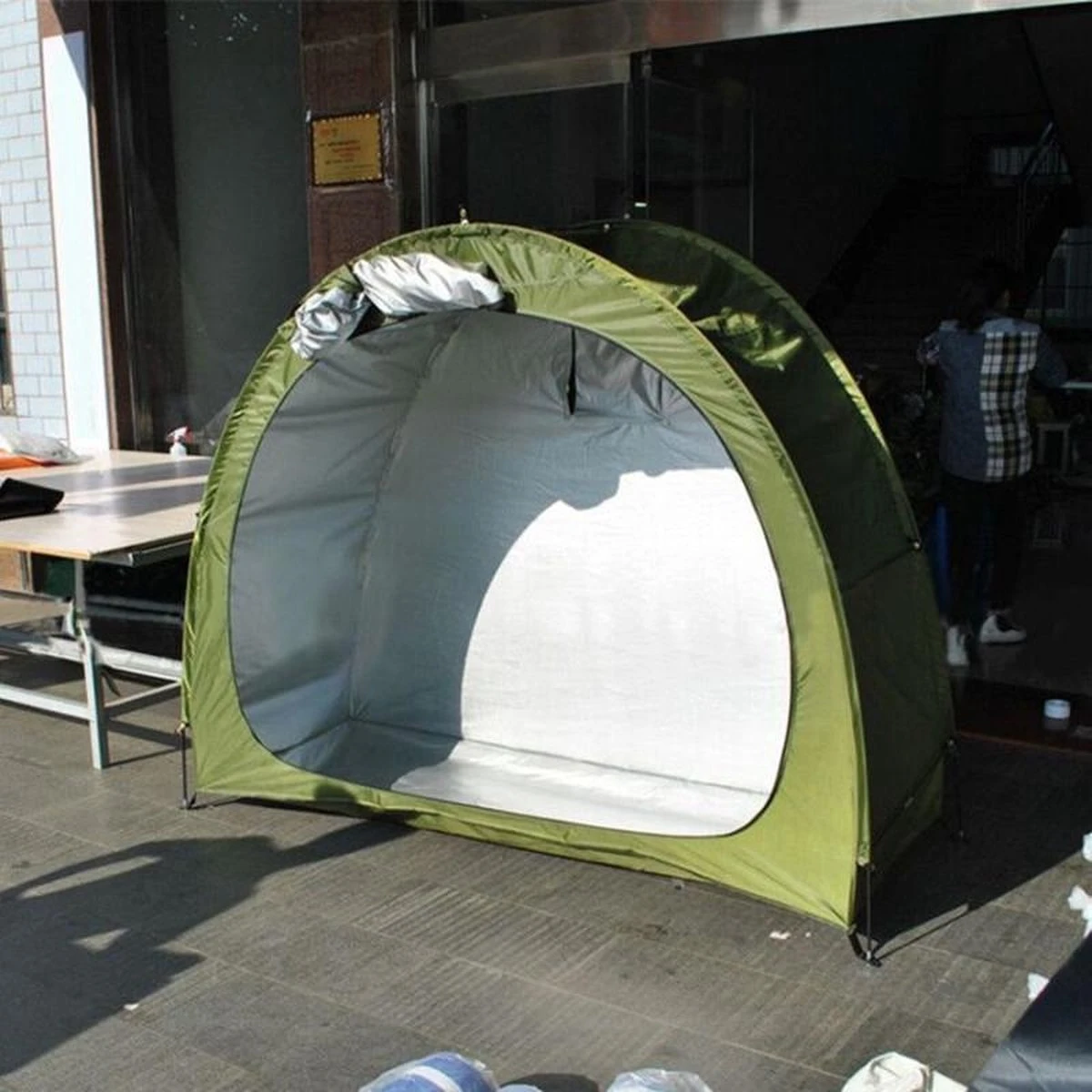 Merkloos Fietstent,Beschermhoes Fietsenschuur, Tent Voor Camping In De Open Lucht-groen 200*80*165CM - Afbeelding 5