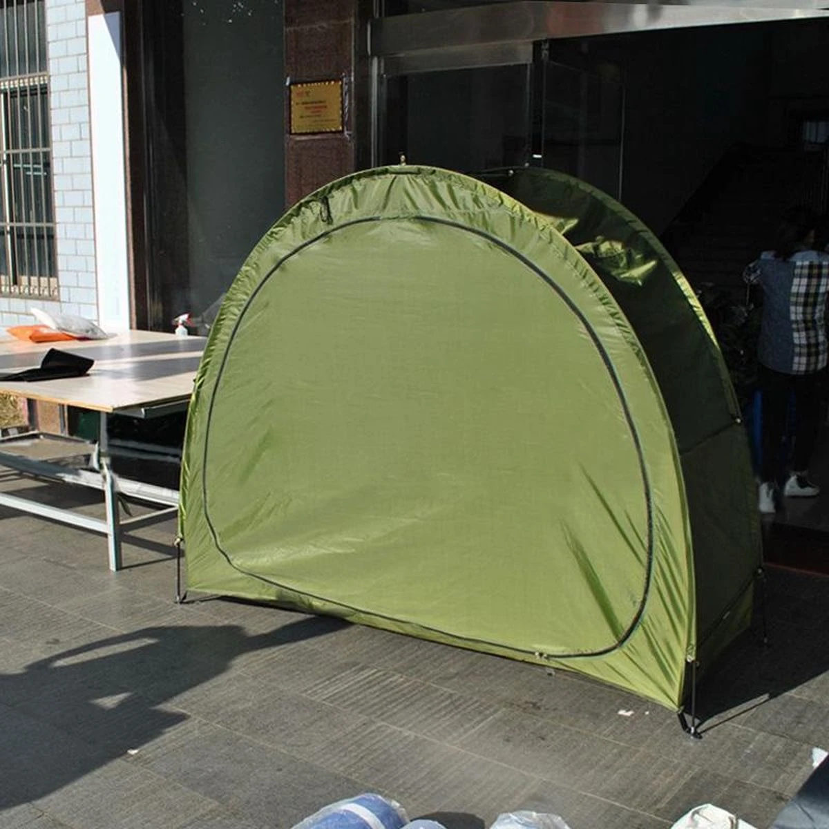 Merkloos Fietstent,Beschermhoes Fietsenschuur, Tent Voor Camping In De Open Lucht-groen 200*80*165CM - Afbeelding 6