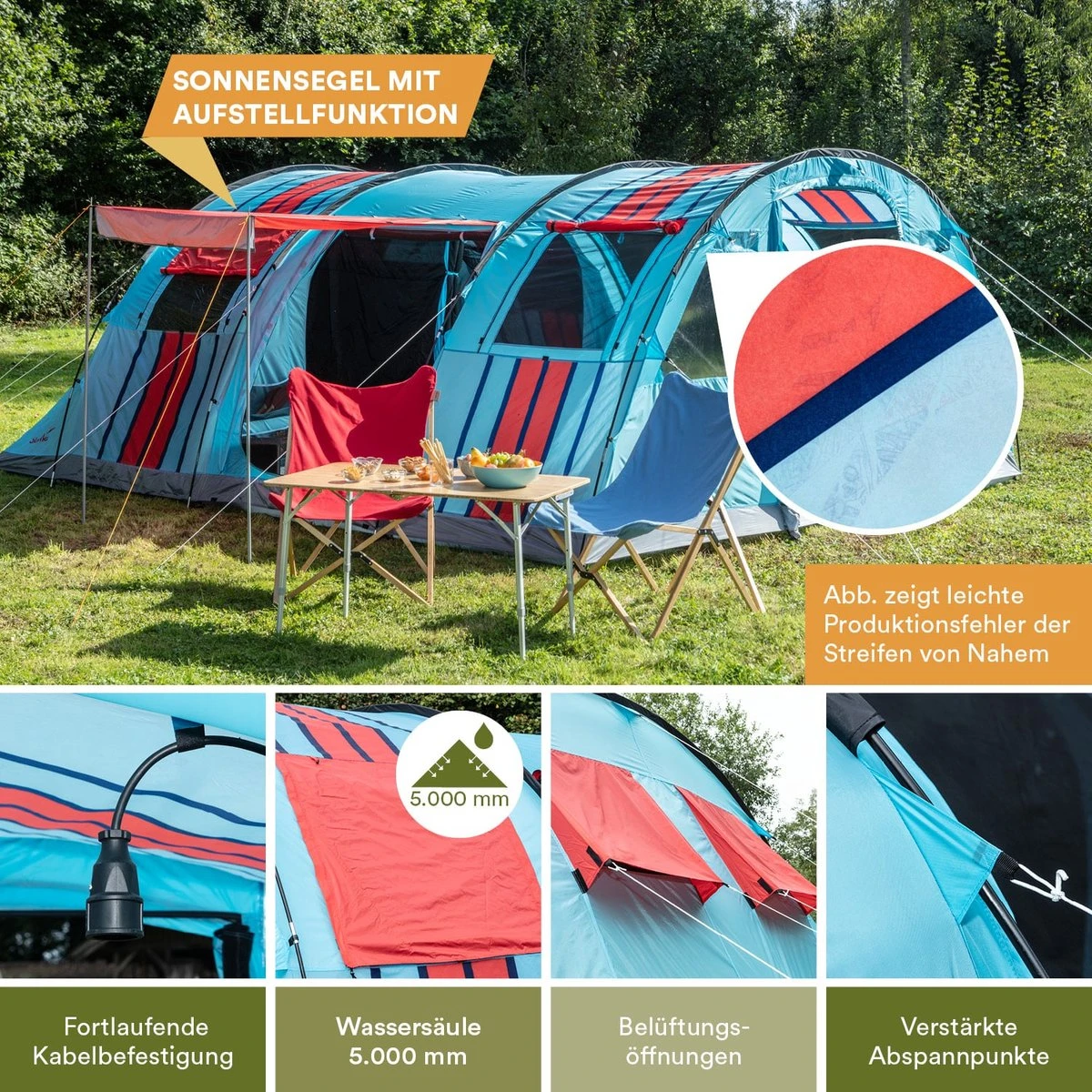 Skandika Gotland Tunneltent Voor 6 Personen, Grote Familietent In Racing-design, Ingenaaide Tentbodem, Waterdicht, 5000 Mm Waterkolom, Slaapcabine Met Scheidingswand, Muggennet (let Op, Komt Met Kleurfouten) - Afbeelding 4