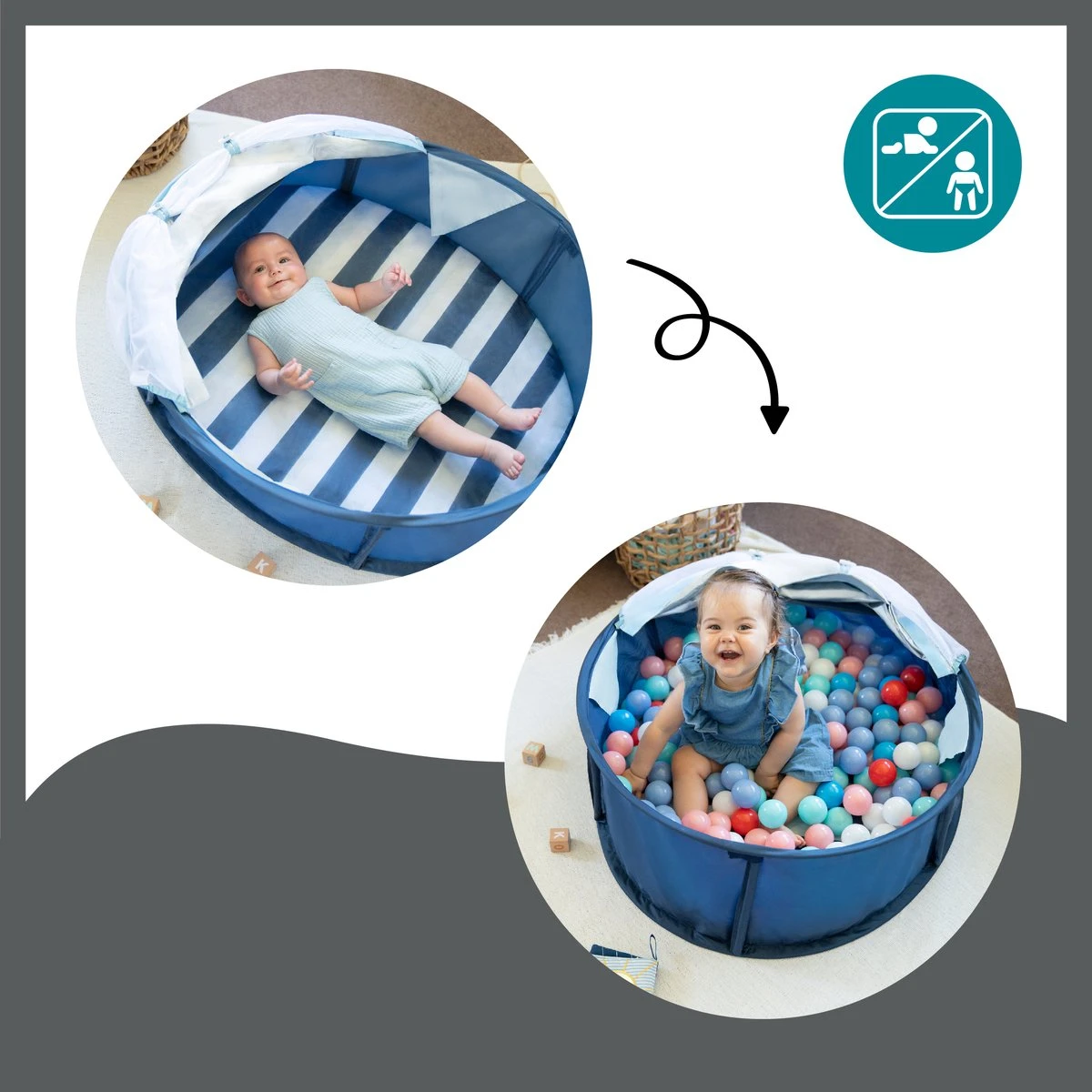 Babymoov Babyni Speelruimte & Extra Bedje Anti-UV FPS 50+ Marinière - Afbeelding 7