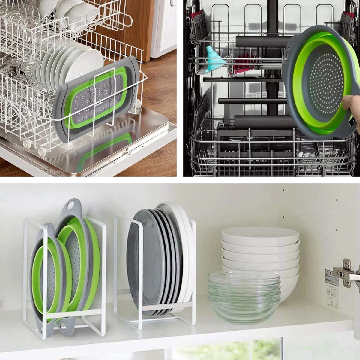 Buxibo - 3-Delige Keuken Vergiet Set Inklapbaar Groen/Grijs - Afbeelding 2