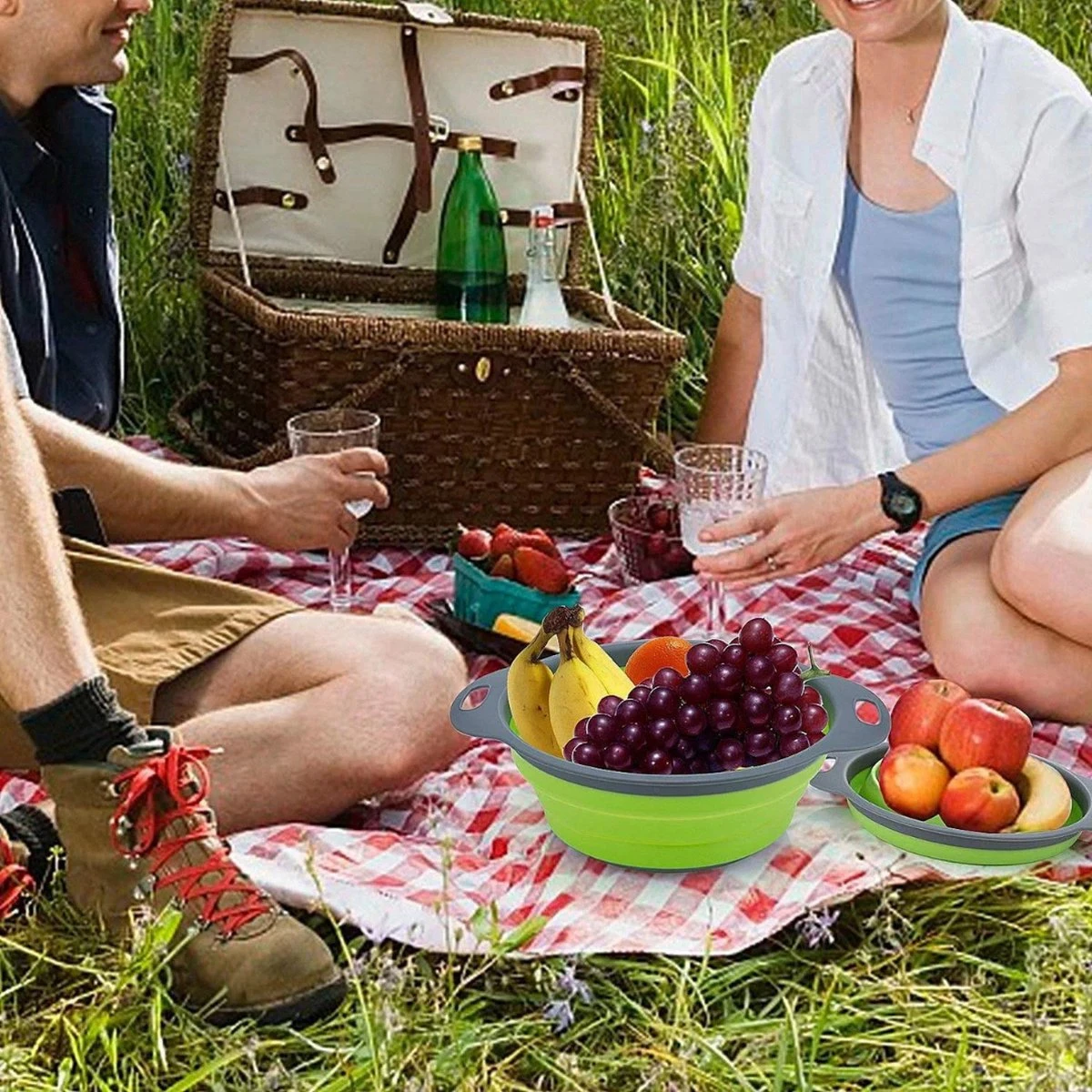 Buxibo - 3-Delige Keuken Vergiet Set Inklapbaar Groen/Grijs - Afbeelding 3