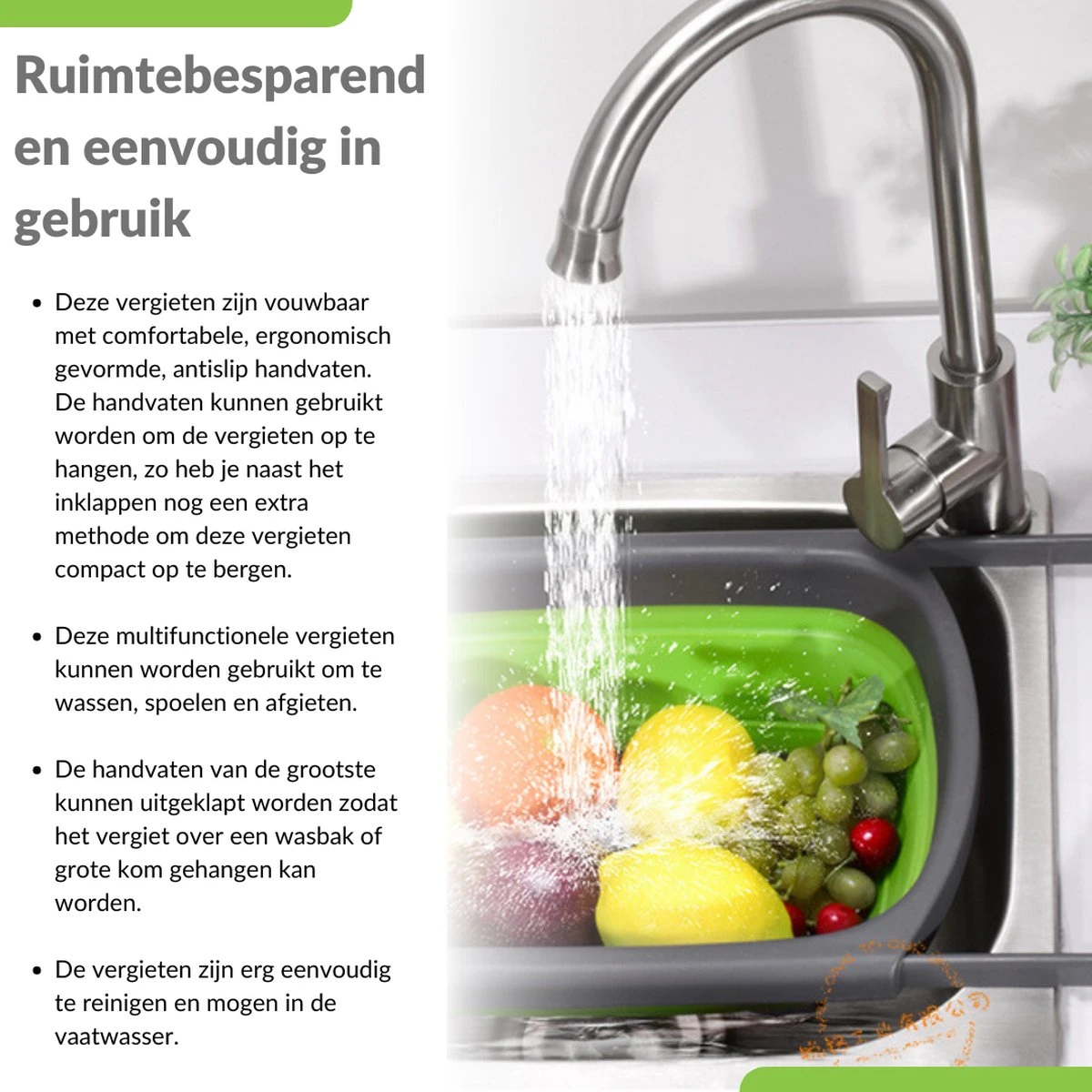 Buxibo - 3-Delige Keuken Vergiet Set Inklapbaar Groen/Grijs - Afbeelding 5