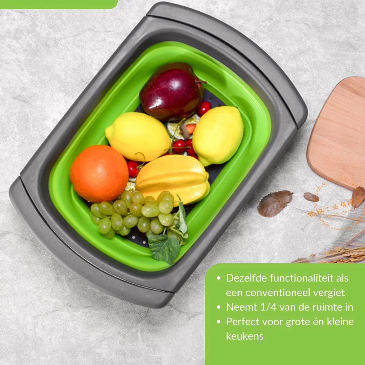 Buxibo - 3-Delige Keuken Vergiet Set Inklapbaar Groen/Grijs - Afbeelding 11