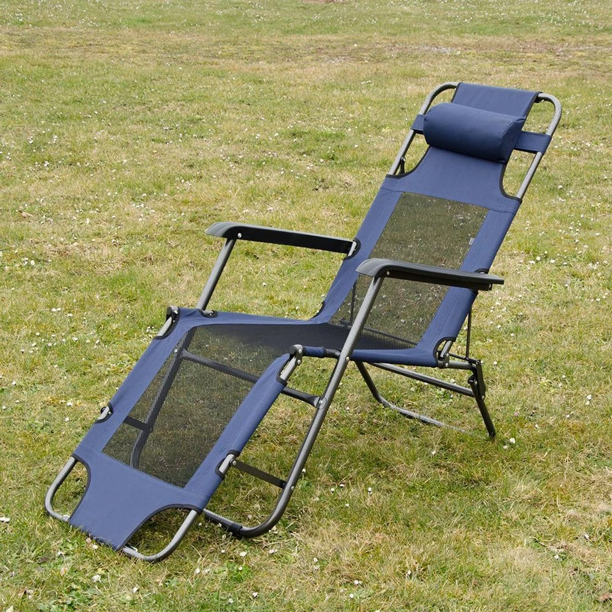 Ligstoel 180x60cm - Opvouwbaar Campingstoel Ligbed Strandstoel Tuinstoel Vouwligstoel Blauw - Afbeelding 10