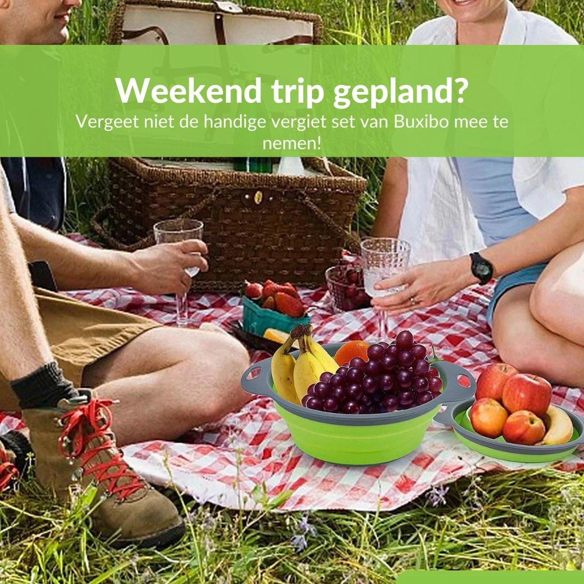 Buxibo - 3-Delige Keuken Vergiet Set Inklapbaar Groen/Grijs - Afbeelding 12