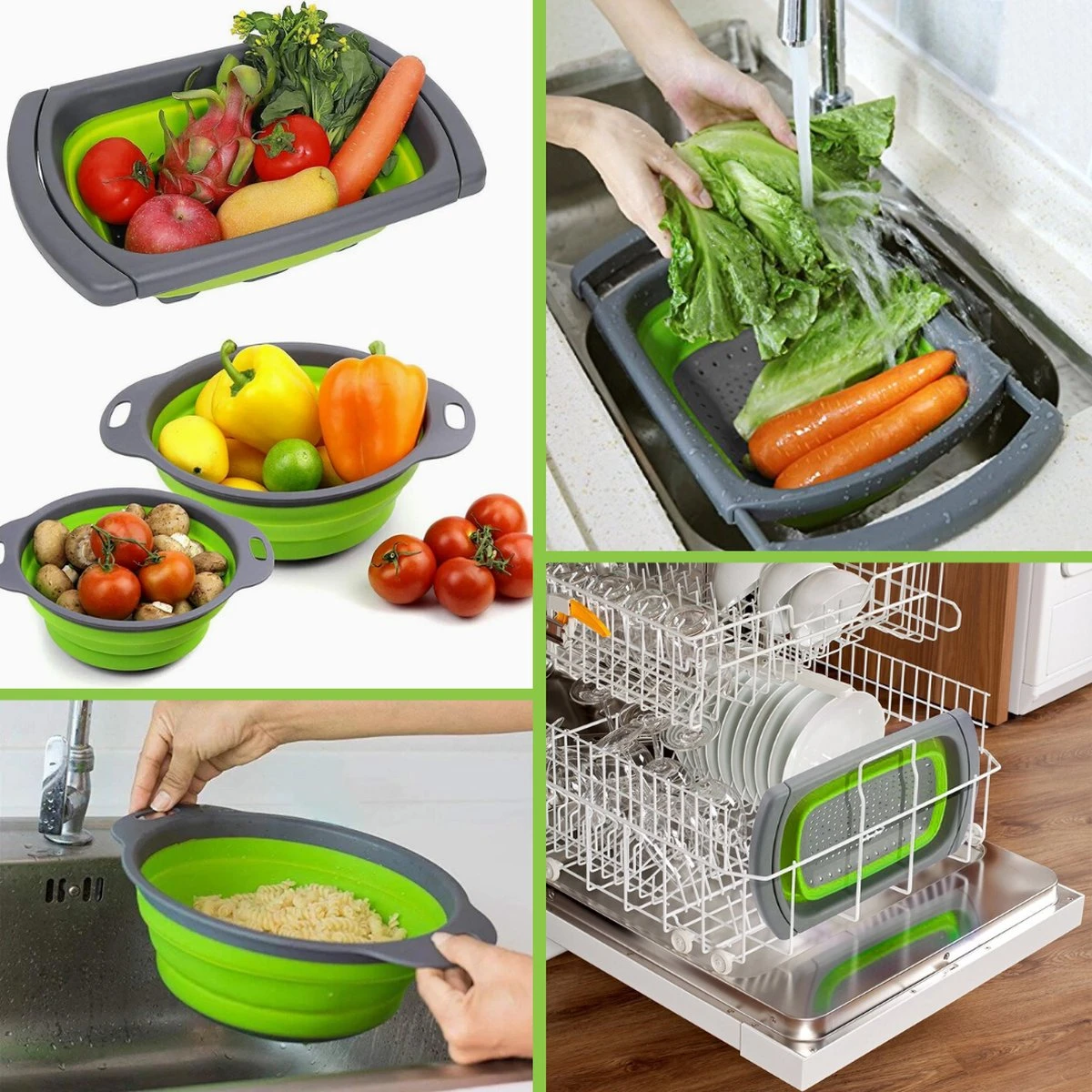 Buxibo - 3-Delige Keuken Vergiet Set Inklapbaar Groen/Grijs - Afbeelding 15