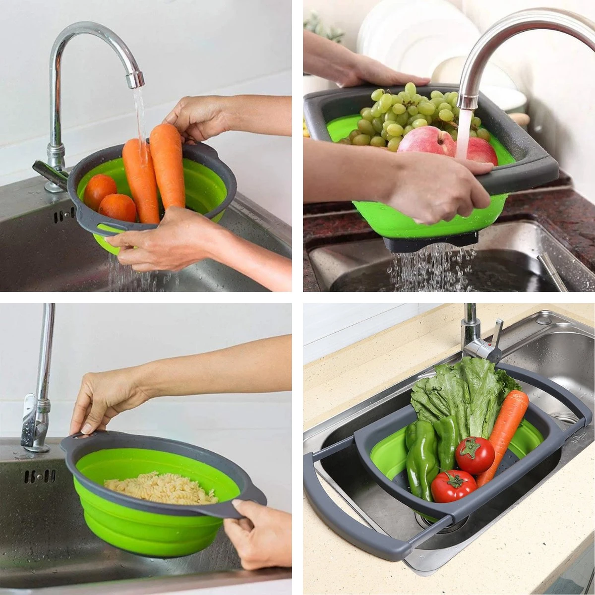 Buxibo - 3-Delige Keuken Vergiet Set Inklapbaar Groen/Grijs - Afbeelding 16