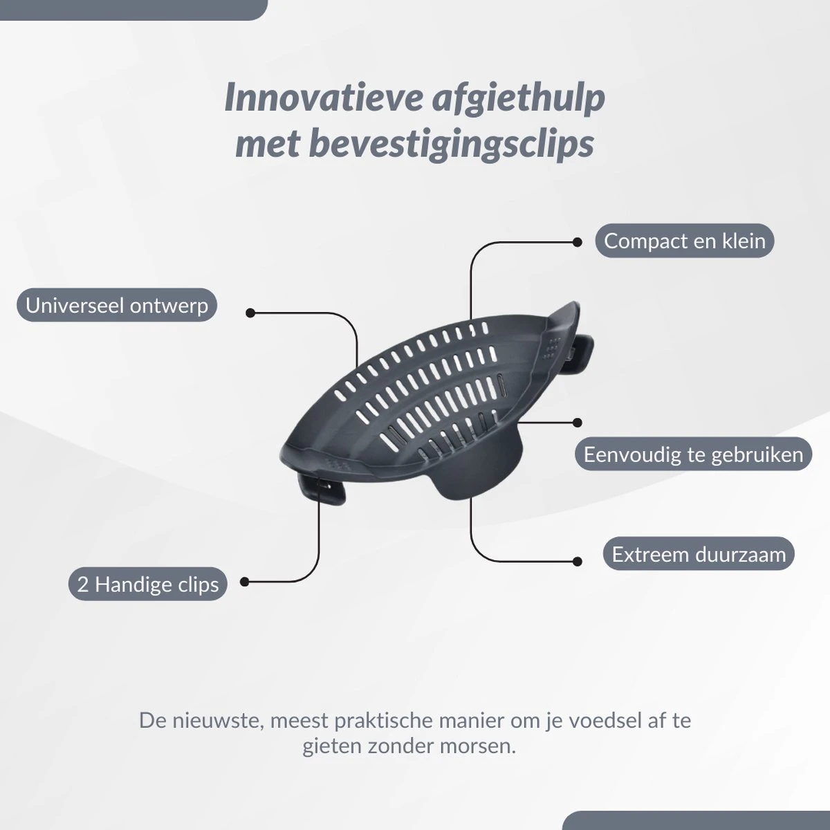 SensaHome- Siliconen Vergiet - Keuken Afgietdeksel - Afgiethulp - Siliconen - BPA Vrij - Grijs - Afbeelding 4