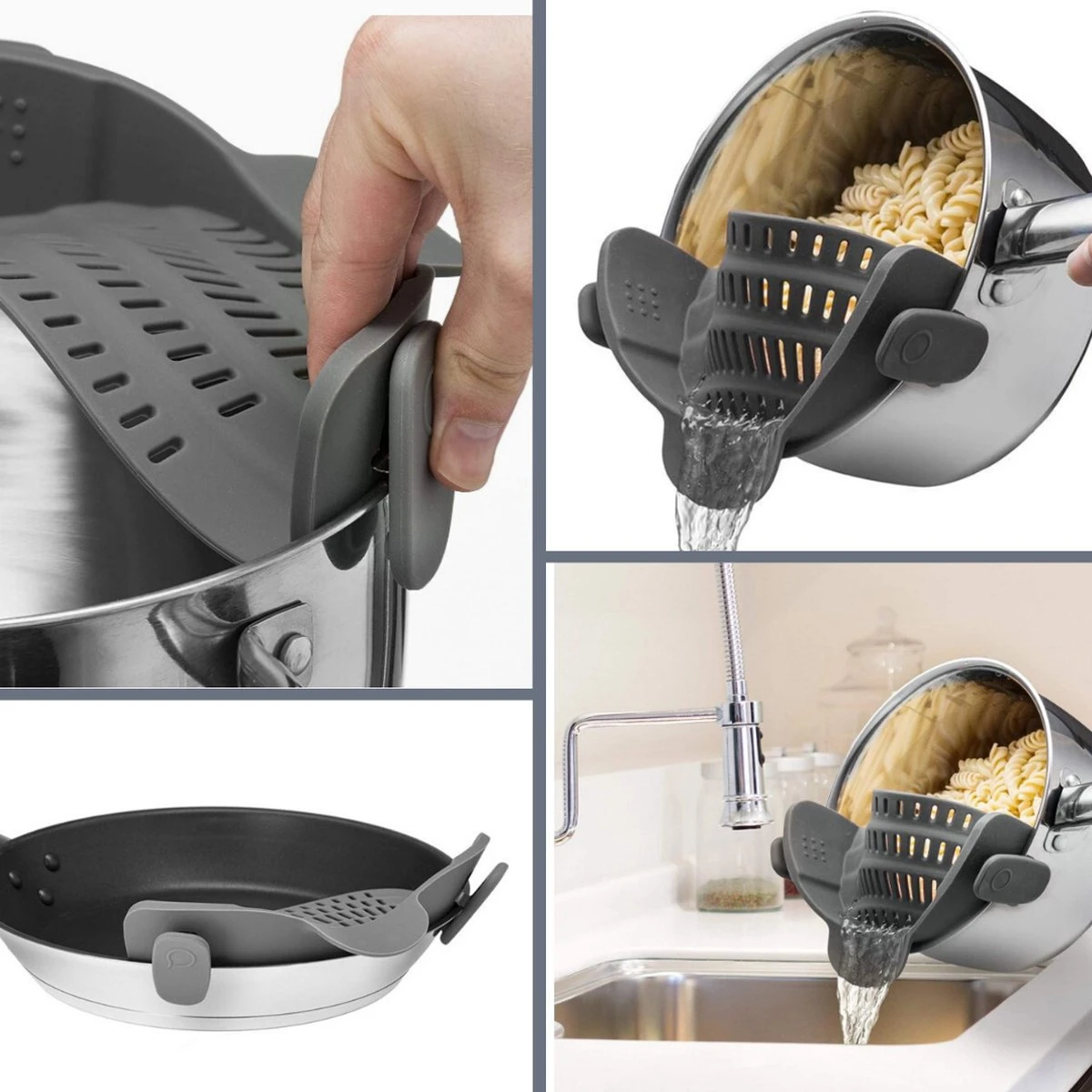 SensaHome- Siliconen Vergiet - Keuken Afgietdeksel - Afgiethulp - Siliconen - BPA Vrij - Grijs - Afbeelding 5