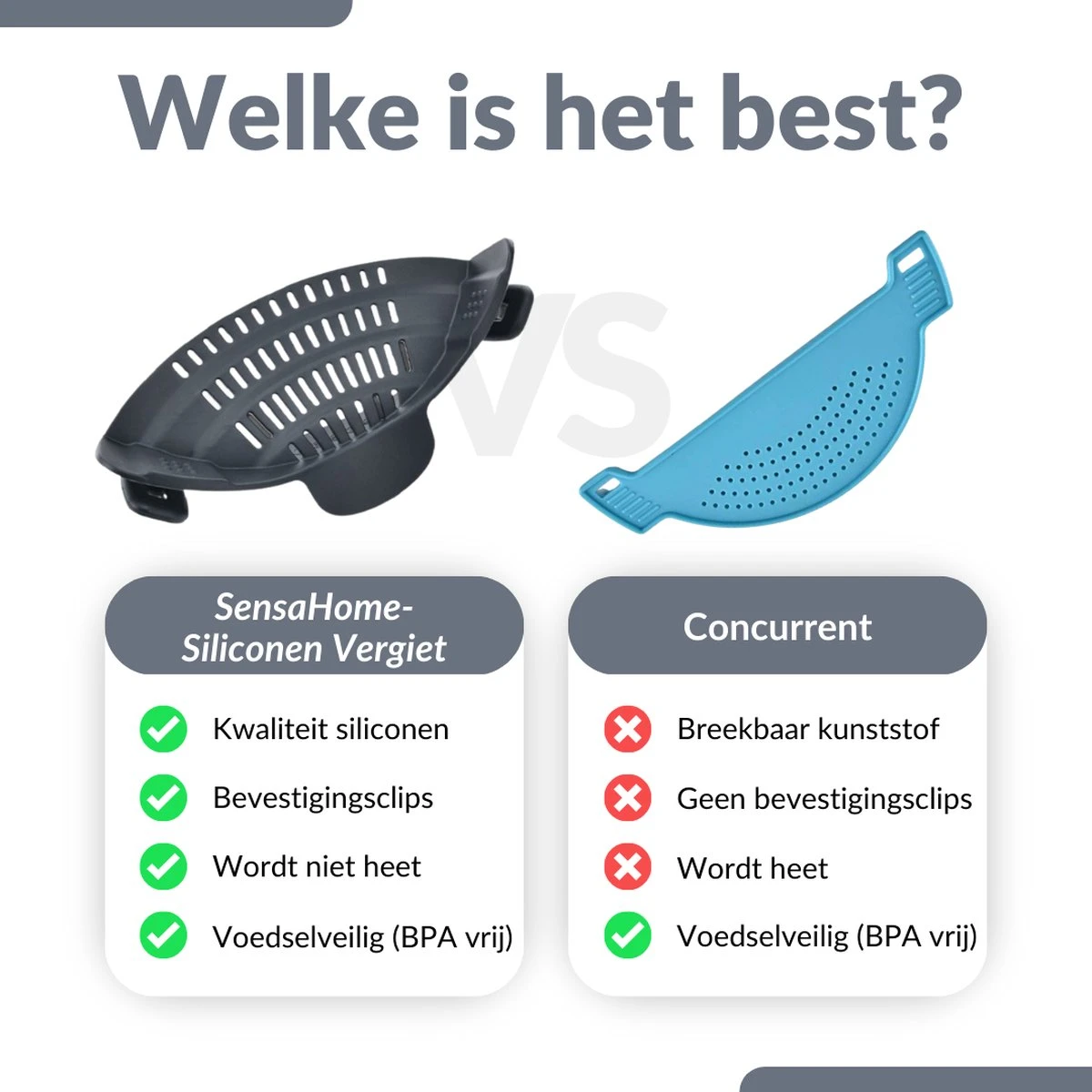 SensaHome- Siliconen Vergiet - Keuken Afgietdeksel - Afgiethulp - Siliconen - BPA Vrij - Grijs - Afbeelding 11