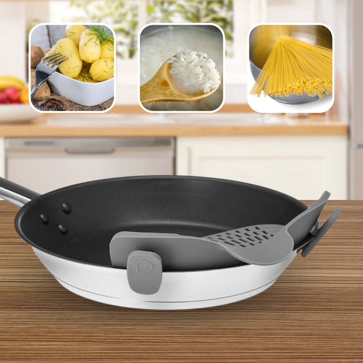 SensaHome- Siliconen Vergiet - Keuken Afgietdeksel - Afgiethulp - Siliconen - BPA Vrij - Grijs - Afbeelding 14