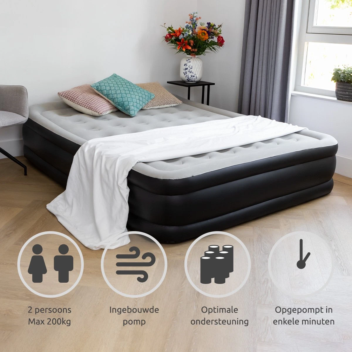 BluMill Luchtbed - 2-persoons - Ingebouwde Pomp - 203x152x36 Cm - Duurzame Keuze - Afbeelding 4