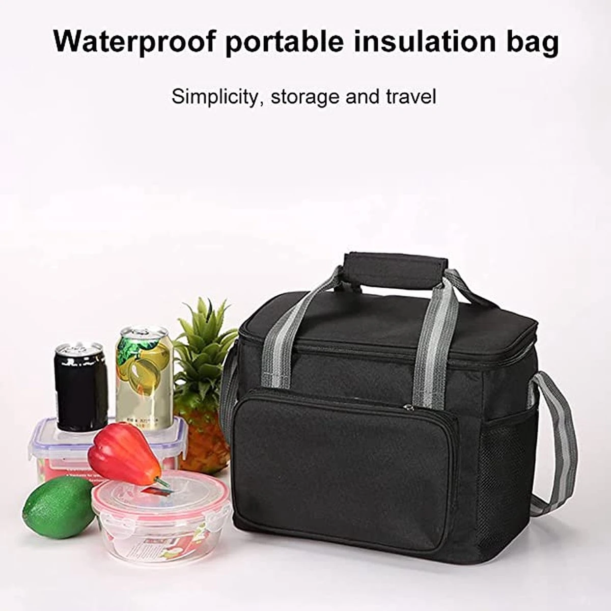 IBright Koeltas Opvouwbaar 15 Liter - 4 Laags Geïsoleerde Lunchtas - Waterdicht - Zwart - Afbeelding 3