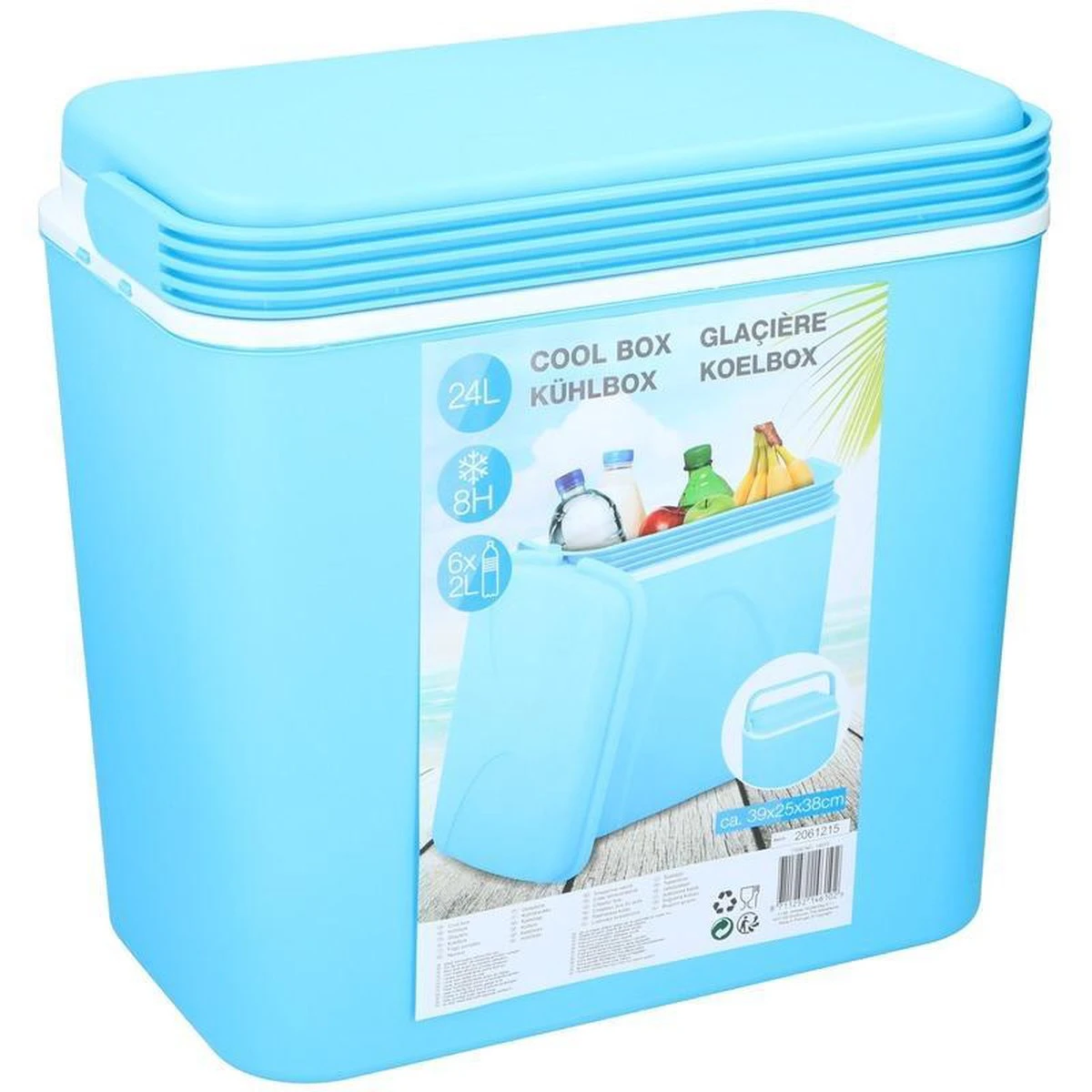 Merkloos Blauwe Kunststof Camping / Vakantie Coolbox 24 Liter - Afbeelding 2
