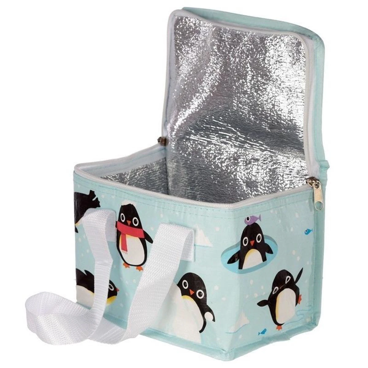 Merkloos Kleine Koeltas Pinguin Print Blauw 20,5 Cm 4 Liter - Koelboxen/koeltassen - Lunchtrommel/lunchtas - Afbeelding 2
