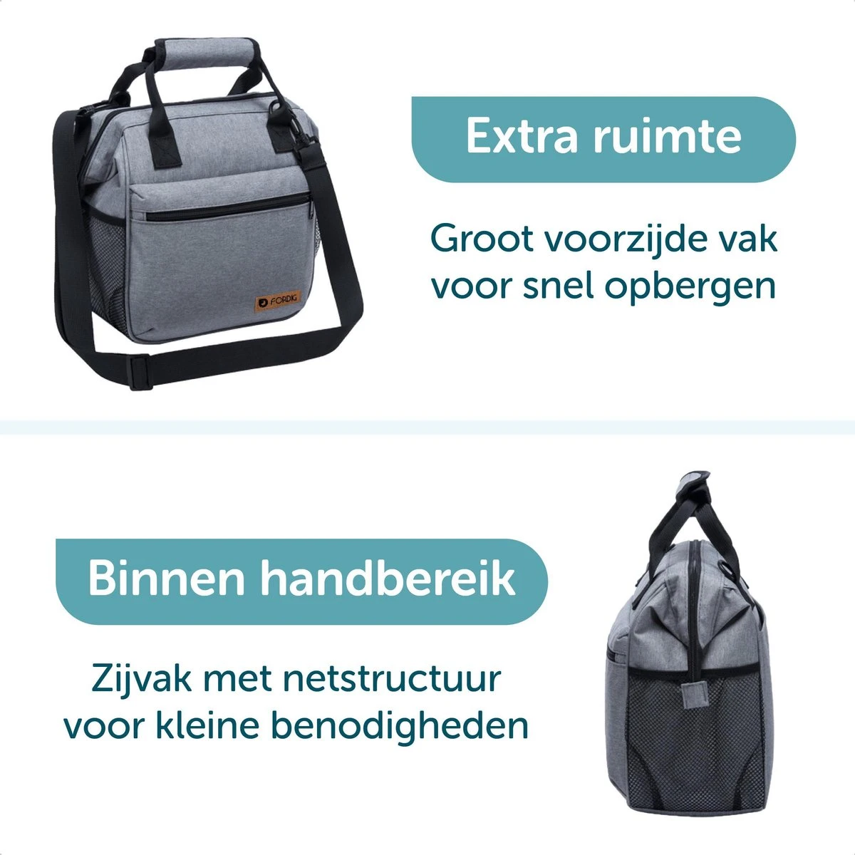 ForDig Lunchtas Grijs - Koeltas Gemaakt Van 600D Polyester Met PEVA-Voering - Ruimte Voor Lunchtrommel / Snacks / Blikjes - Koel Tas Met Mesh Opbergruimtes En Ruimte Voor Bestek - Lunch Tas Cool Bag - Coolerbag - Kleine Cooler - Afbeelding 2