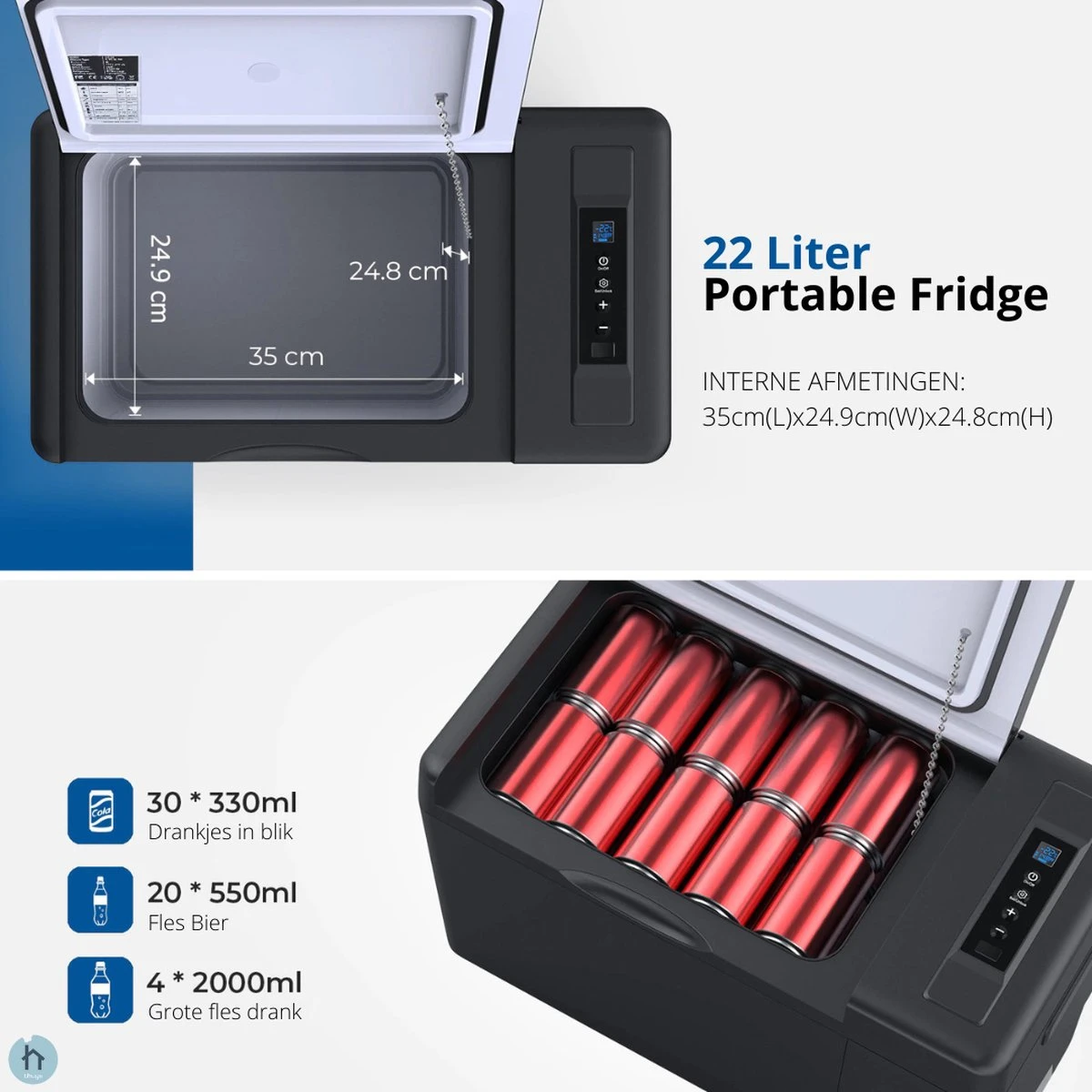 Elektrische Koelbox 12v 230 Volt - Coolbox 45 DB - Hybride Koelbox Voor Auto En Stopcontact -22 Tot +25 Graden - 22 Liter - Afbeelding 2