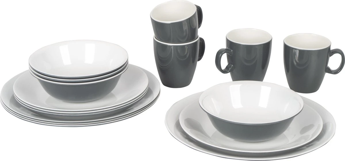 Bo-Camp Servies - Campingbord - 100% Melamine - 16-delig - Grijs