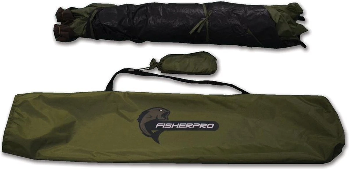 FisherPro Karpertent Met Stormcover – Vistent – Tent - Bescherming Tegen Zon En Wind – 100% Waterdichte Stormhoes – Met Handige Meeneemtas – Ook Geschikt Als Strandtent Of Festivaltent – Extra Veiligheid En Warmte Door Stormcover - Afbeelding 9