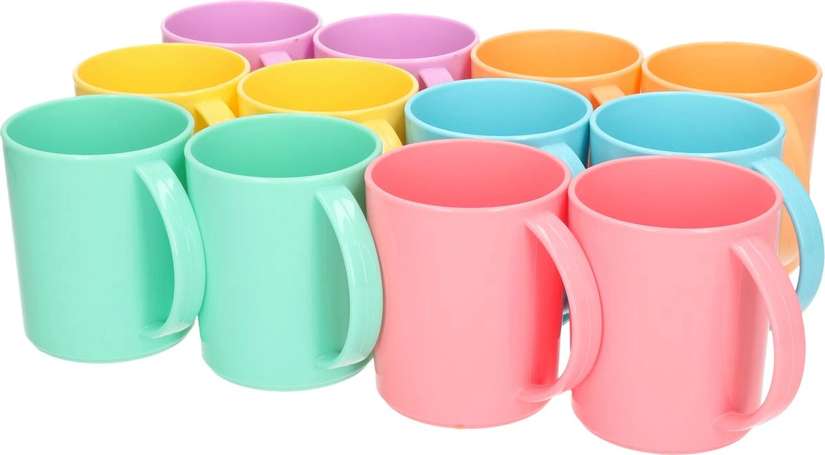 12x Stuks Plastic Drinkbekers Van Kunststof 350 Ml Multi-color - Limonade Bekers - Campingservies/picknickservies