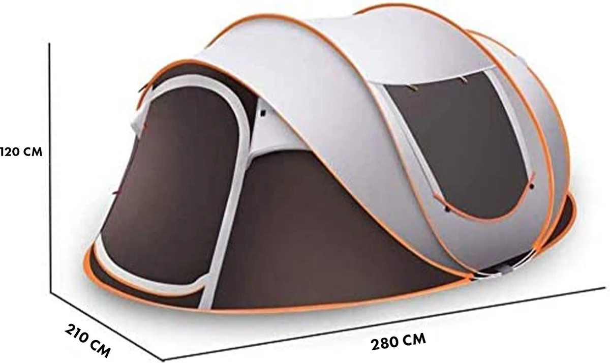 Fly Lab Luxe Pop Up Tent - Kampeer Tent - Grijs/Oranje - 4 Persoons - Afbeelding 11
