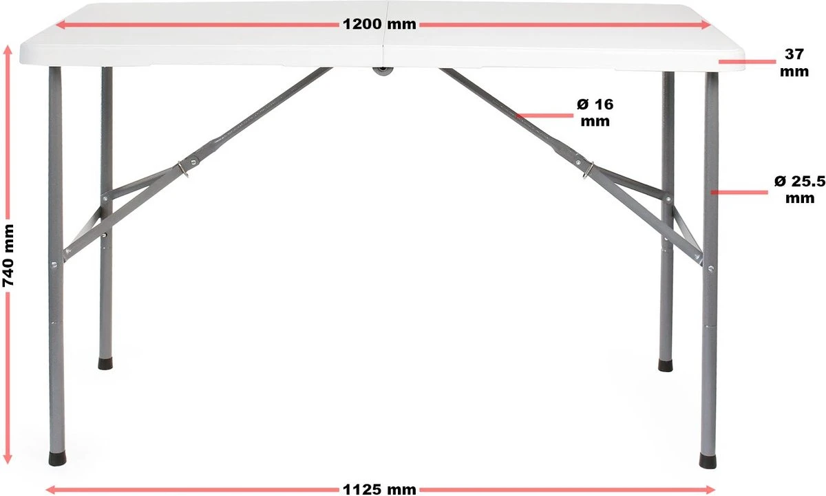 Toboli Klaptafel 120x60x74cm Campingtafel Wit; Bijzettafel, Inklapbare Tafel - Multistrobe - Afbeelding 4