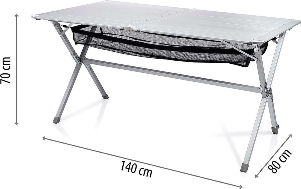 Campart Campingtafel XL TA-0806 - Opvouwbaar, Lichtgewicht En Met Verstelbare Poten - Kampeertafel Inklapbaar Inclusief Opbergtas - 140 X 80 X 70 Cm - Wit - Afbeelding 11