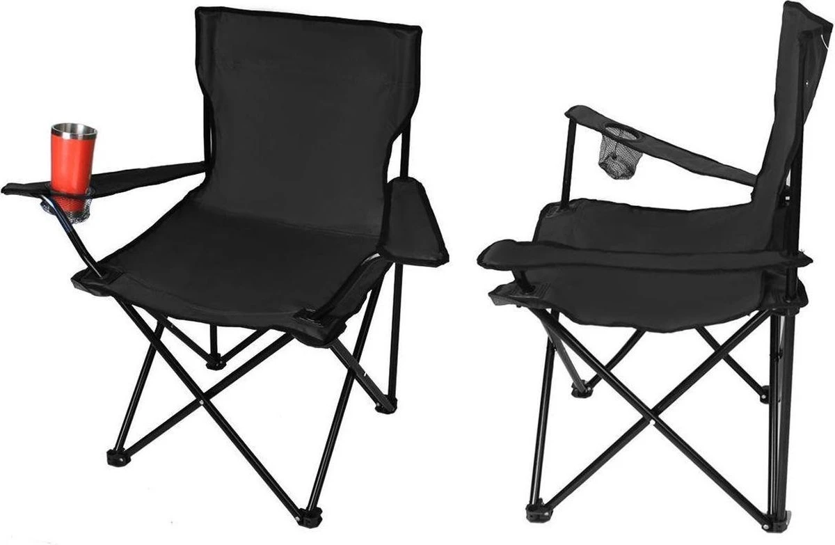 Campingstoel Vouwstoel Visstoel - Zwart - Draaggewicht 100kg - Afbeelding 3
